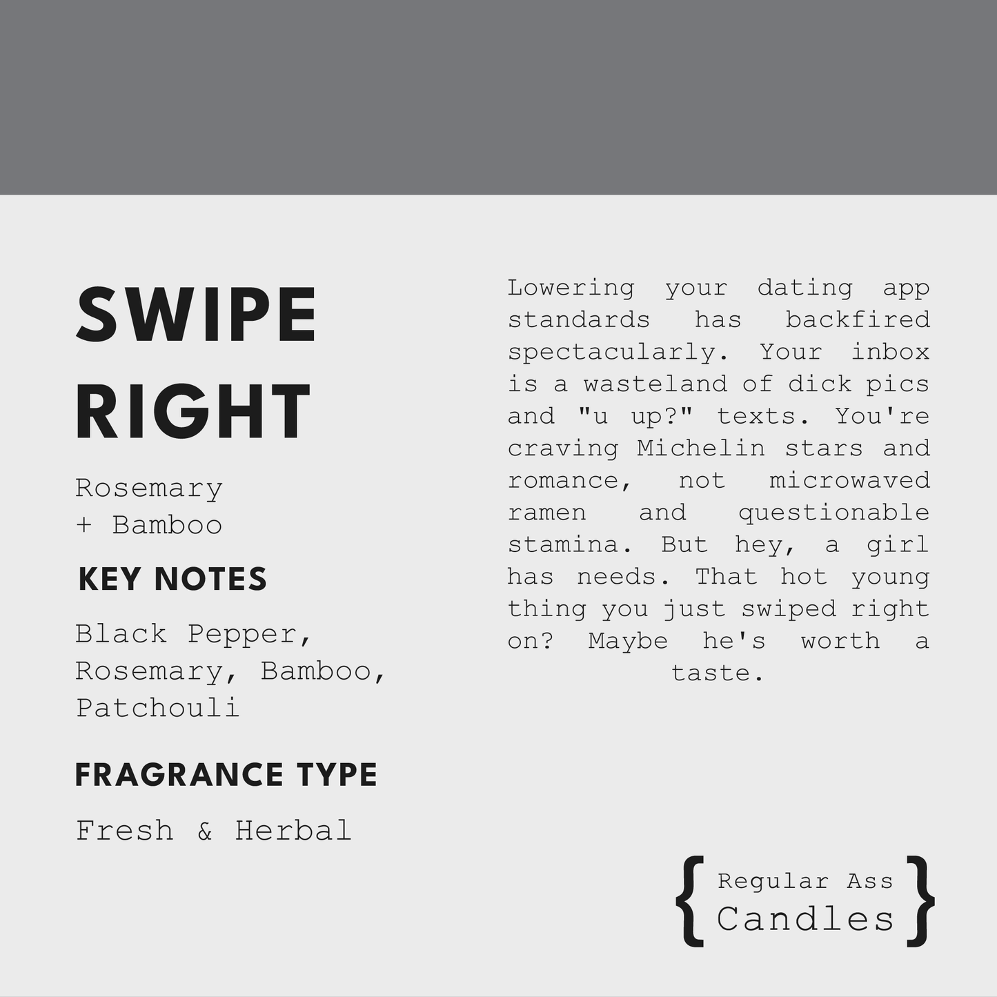 Swipe Right, Rosemary + Bamboo 11oz Luxury Candle