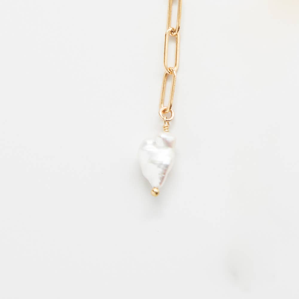 14k Gold Filled Pearl Natural Gemstone Chain Jacket Earrings - Birthstone Jewelry