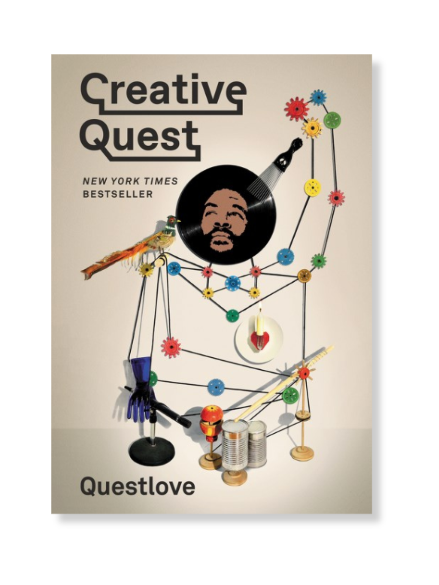 Book cover of 'Creative Quest' by Questlove with colorful design elements on a beige background