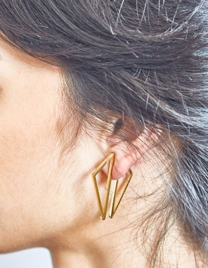 Double Sided Gold Geometric Triangle Earrings - Jewelry