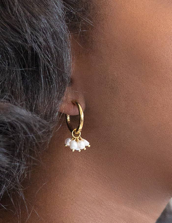 Gold Pearl Huggie Earrings - Spring Jewelry