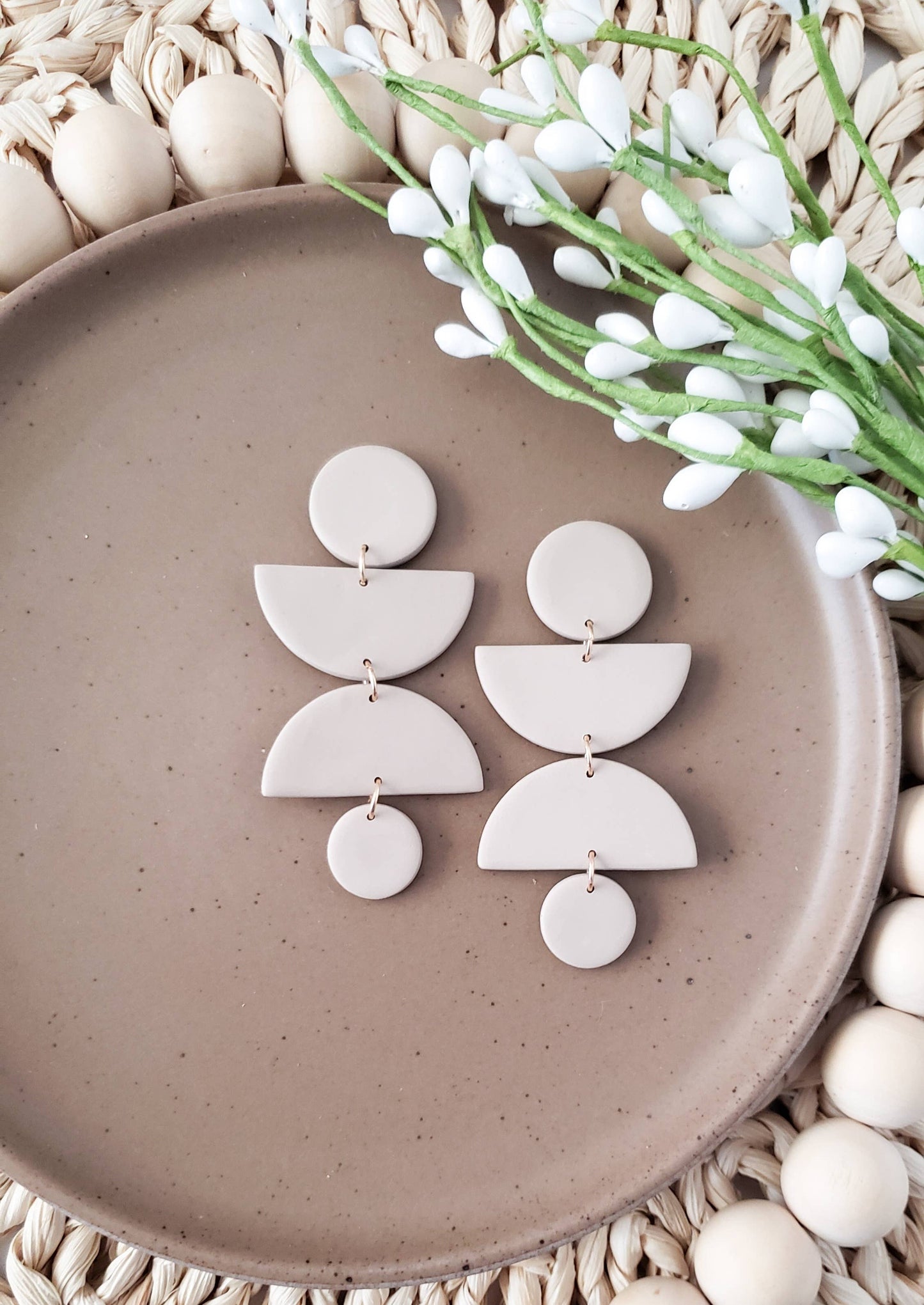 Reva | Clay Neutral Sand Statement Large Earrings Moon Phase