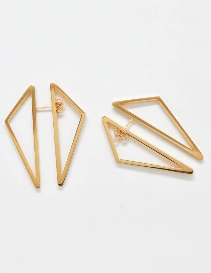 Double Sided Gold Geometric Triangle Earrings - Jewelry