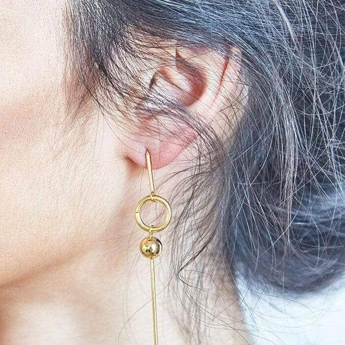 Gold Geometric Circle Drop Earrings - Statement Jewelry