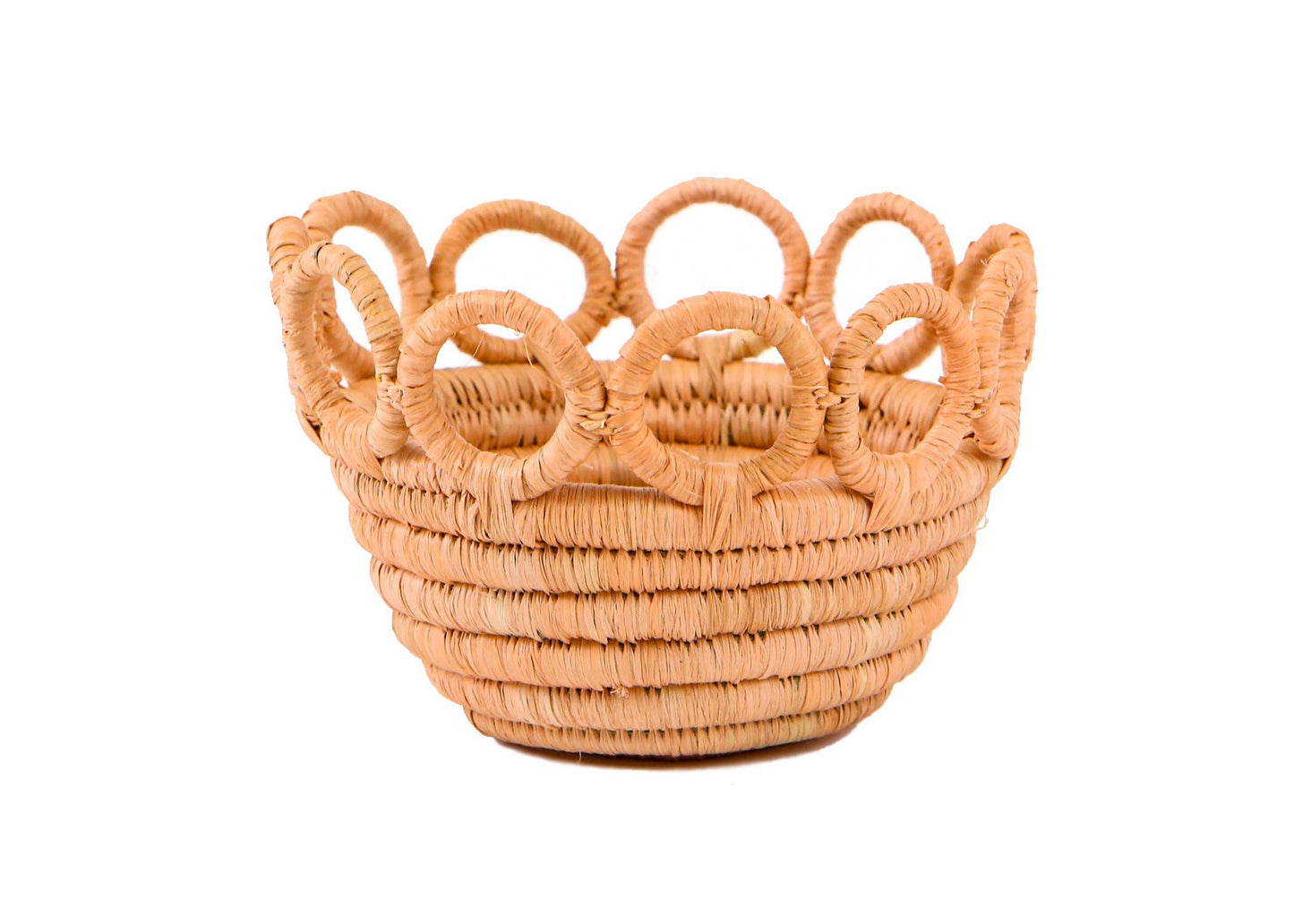Tiny Peach Hooped Raffia Catch All