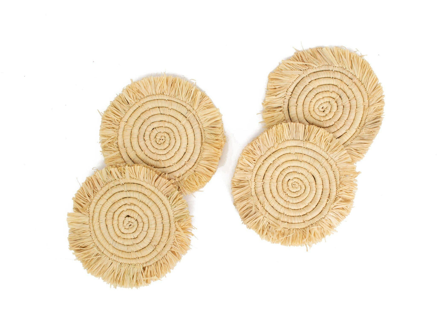 Fringed Natural Drink Coasters, Set of 4