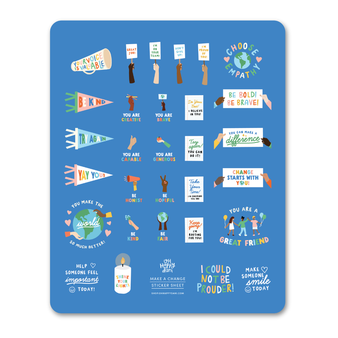 Make a Change Sticker Sheet, Teacher Diverse Blue Stickers