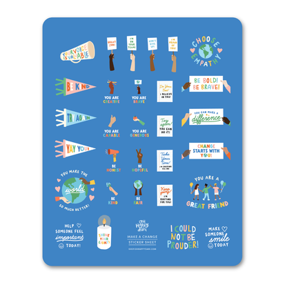 Make a Change Sticker Sheet, Teacher Diverse Blue Stickers