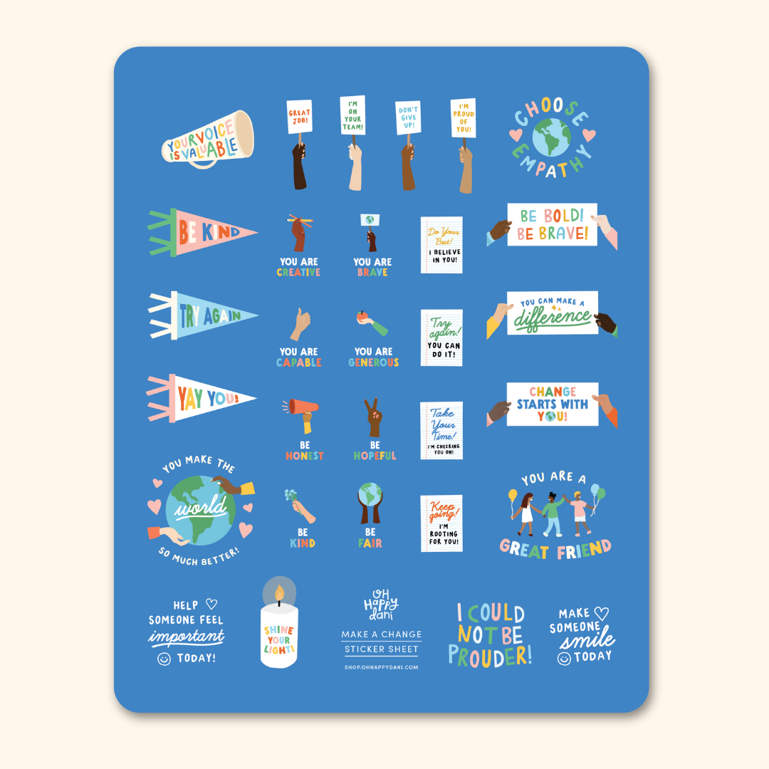 Make a Change Sticker Sheet, Teacher Diverse Blue Stickers
