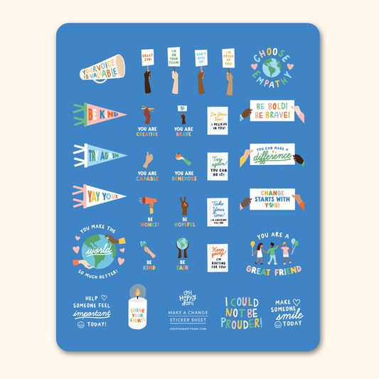 Make a Change Sticker Sheet, Teacher Diverse Blue Stickers