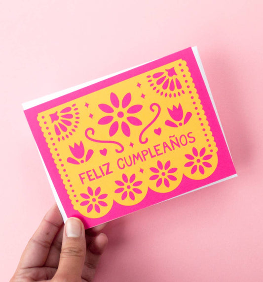 Papel Picado Cumpleaños greeting card | Spanish birthday: Cello sleeve