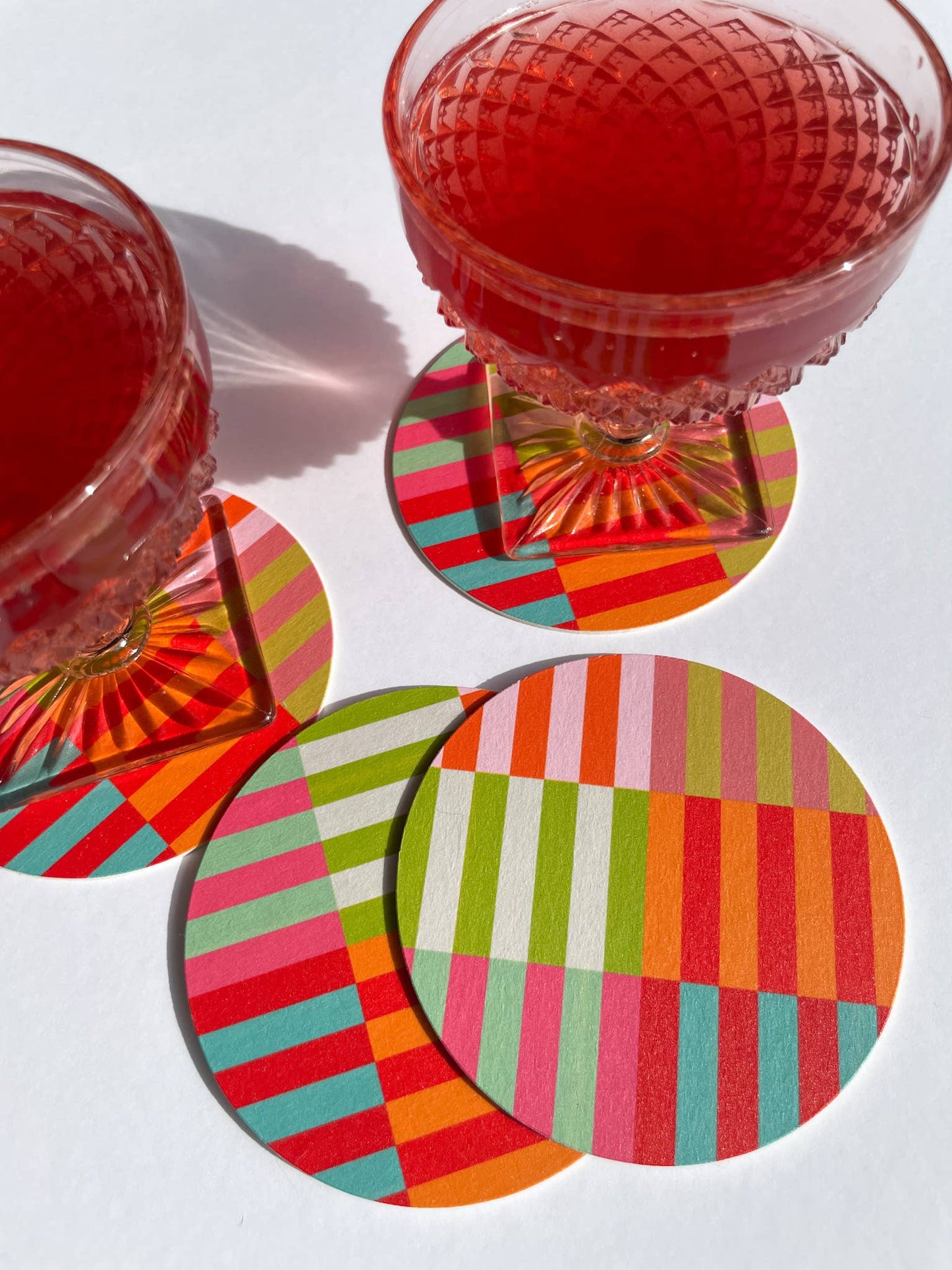 Multi Colored Striped Coaster Set