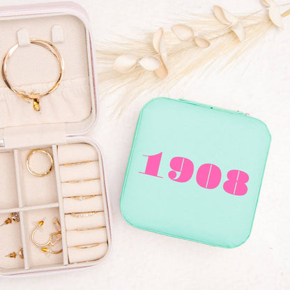 Travel Jewelry Box- Sisterhood- 1908: Pink box + green