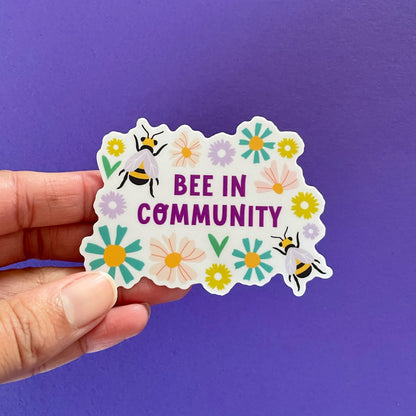 Bee in Community vinyl waterproof sticker | Floral sticker