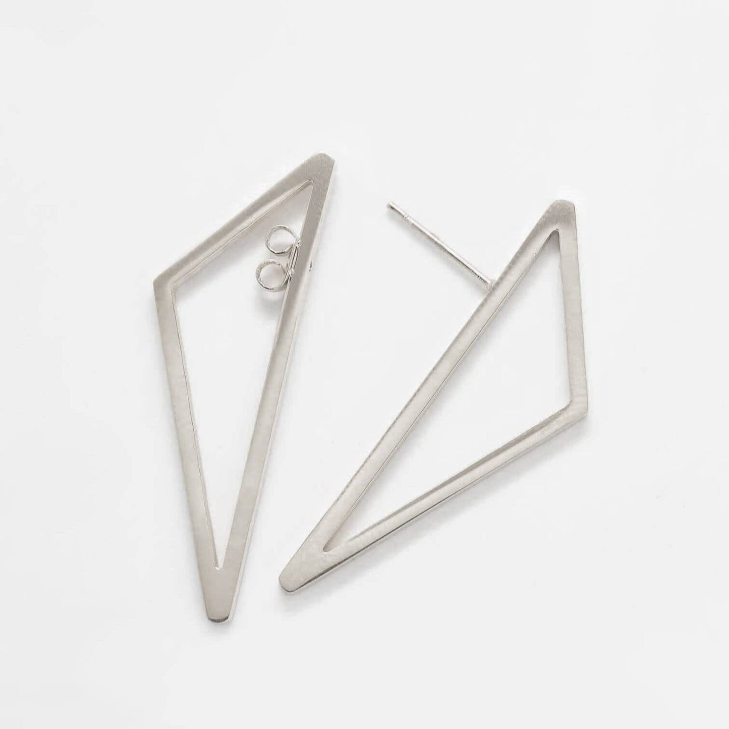 Double-Sided Silver Geometric Triangle Earrings - Jewelry