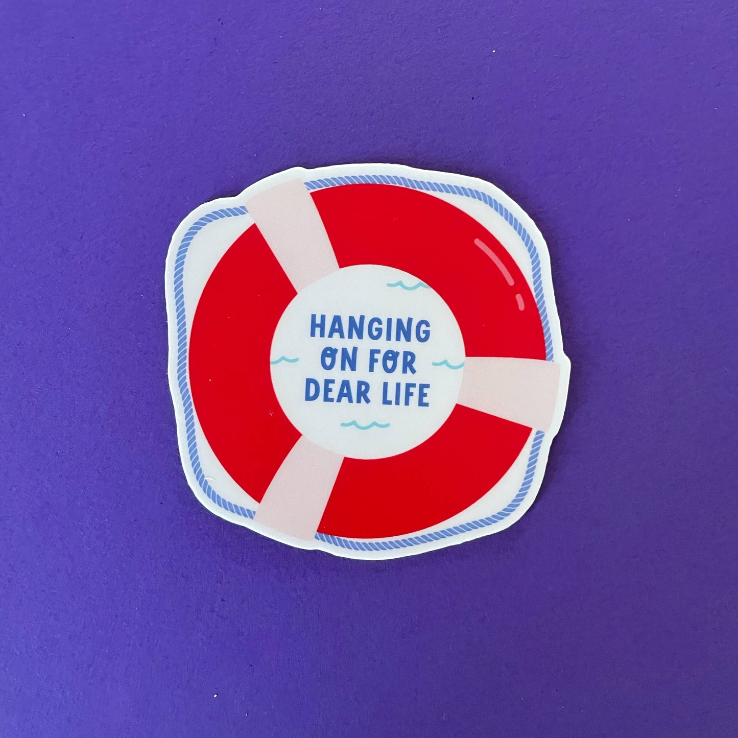Hanging On life preserver vinyl sticker | waterproof