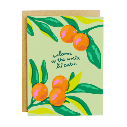 Welcome Lil Cutie Baby Greeting Card - New Baby Card A2 Size