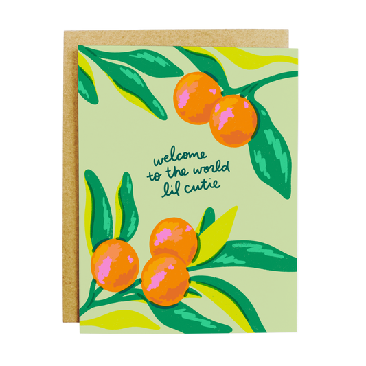 Welcome Lil Cutie Baby Greeting Card - New Baby Card A2 Size