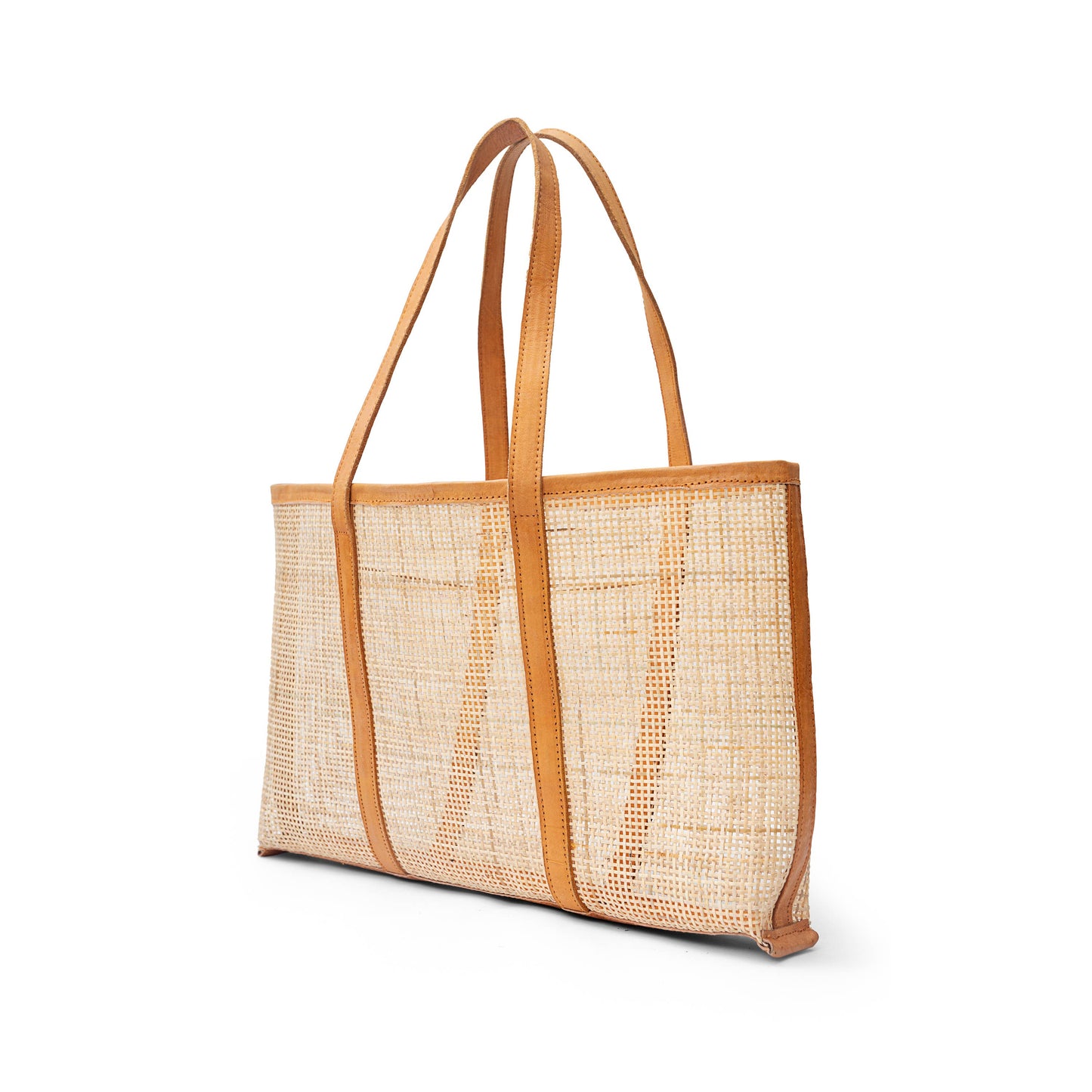 Everyday Carryall Rattan Leather Tote: Tan