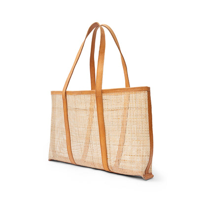 Everyday Carryall Rattan Leather Tote: Tan