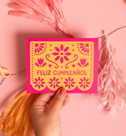 Papel Picado Cumpleaños greeting card | Spanish birthday: Cello sleeve