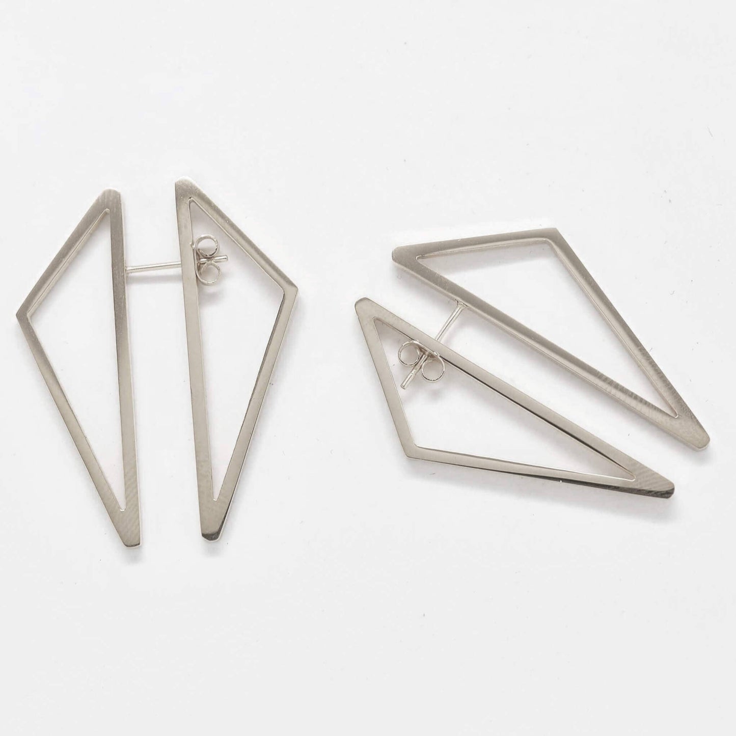 Double-Sided Silver Geometric Triangle Earrings - Jewelry