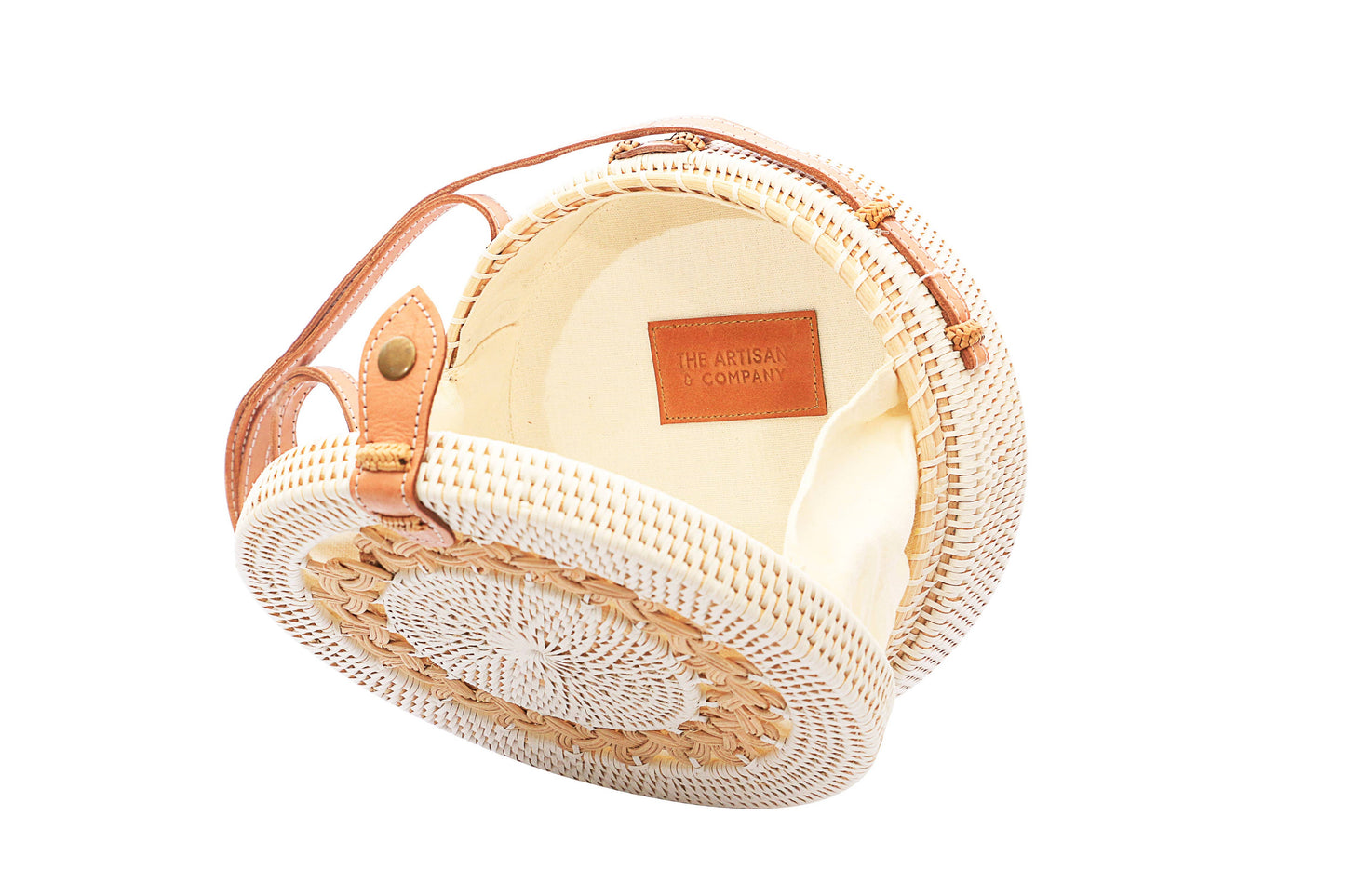 White Rattan Round Basket Bag