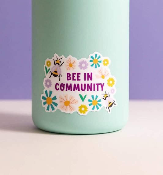 Bee in Community vinyl waterproof sticker | Floral sticker