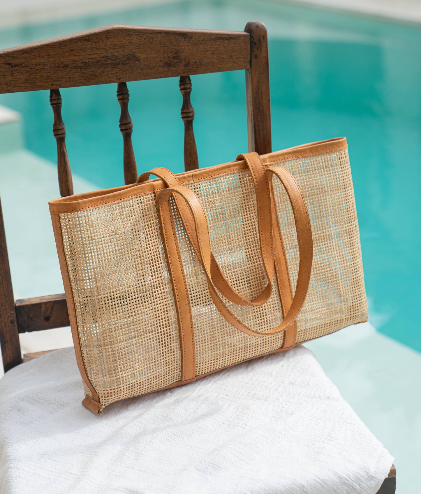 Everyday Carryall Rattan Leather Tote: Tan