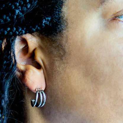 Triple Arc Silver Hoop Earrings