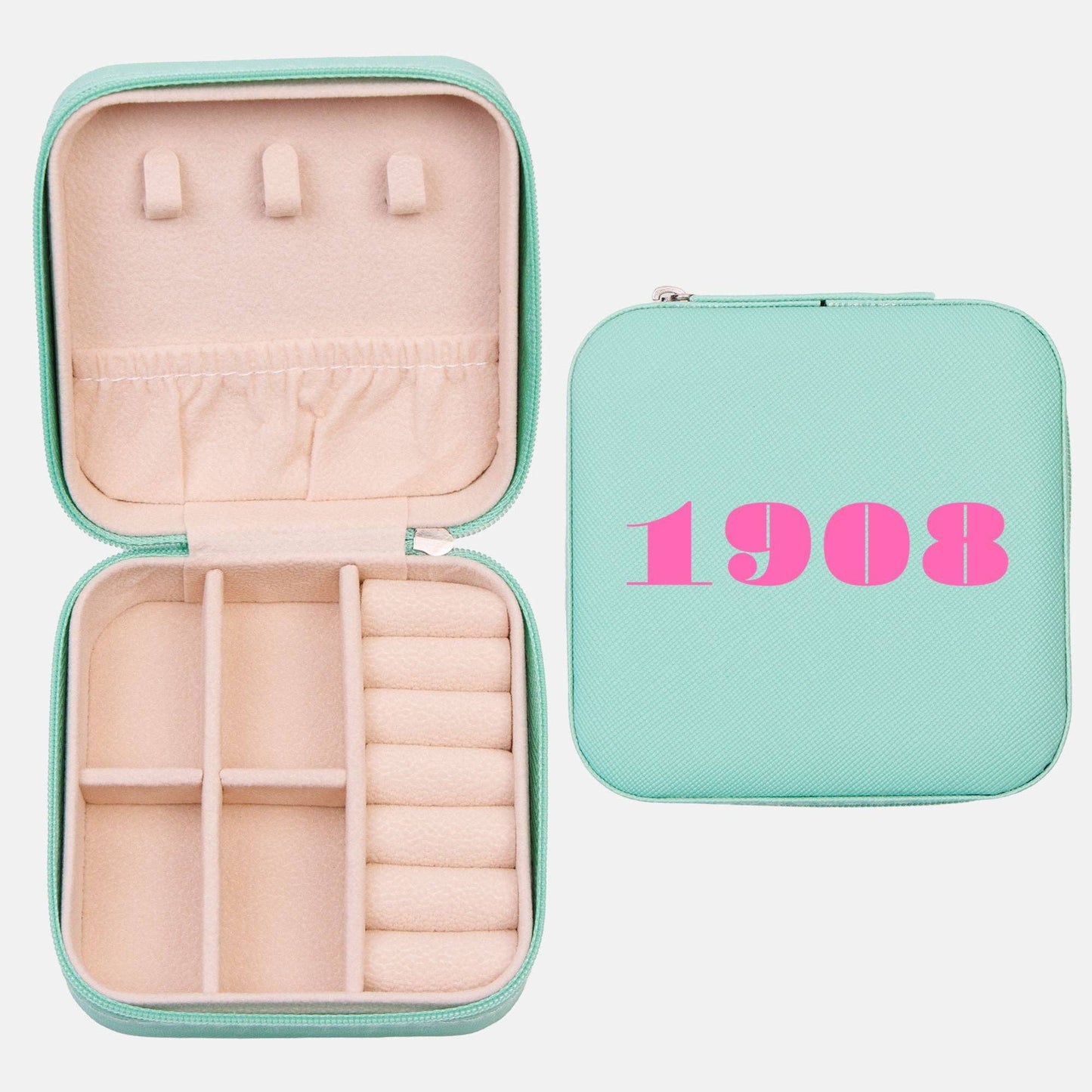Travel Jewelry Box- Sisterhood- 1908: Pink box + green