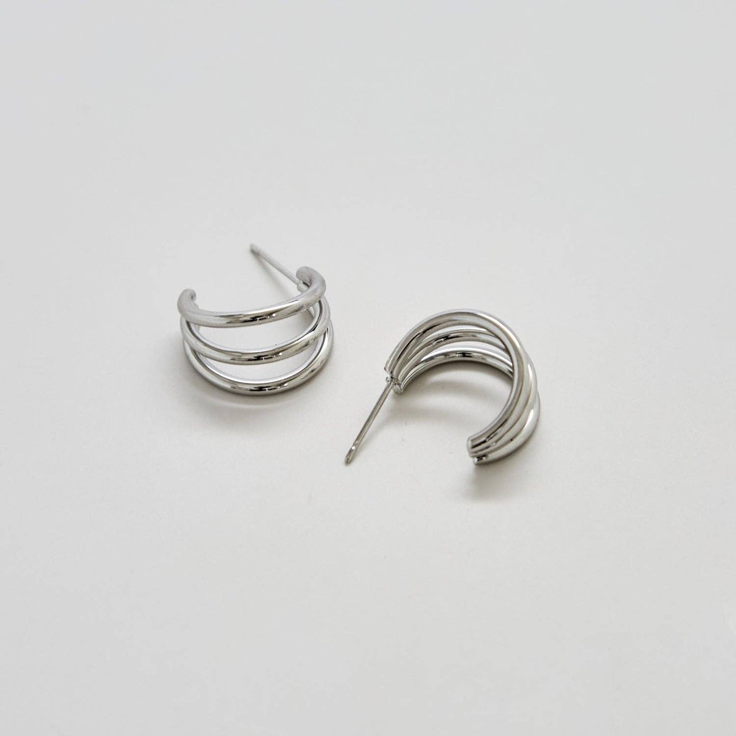 Triple Arc Silver Hoop Earrings
