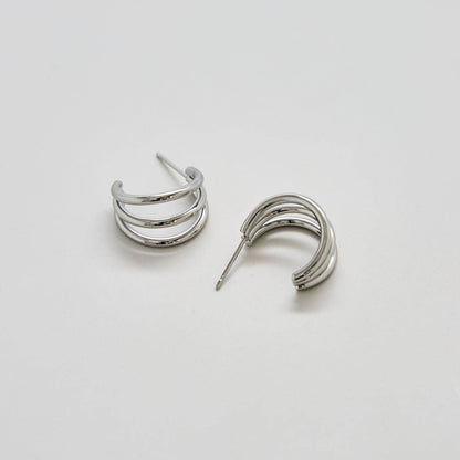 Triple Arc Silver Hoop Earrings
