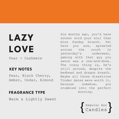 Lazy Love, Pear + Cashmere 11oz Luxury Candle: Clear