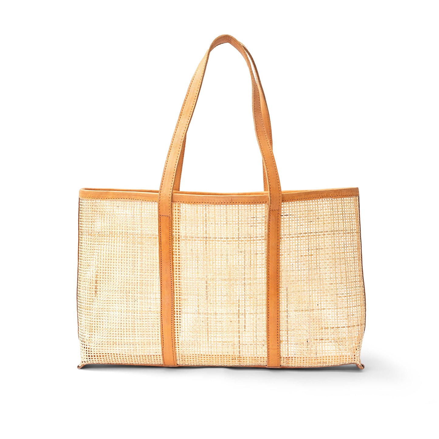 Everyday Carryall Rattan Leather Tote: Tan