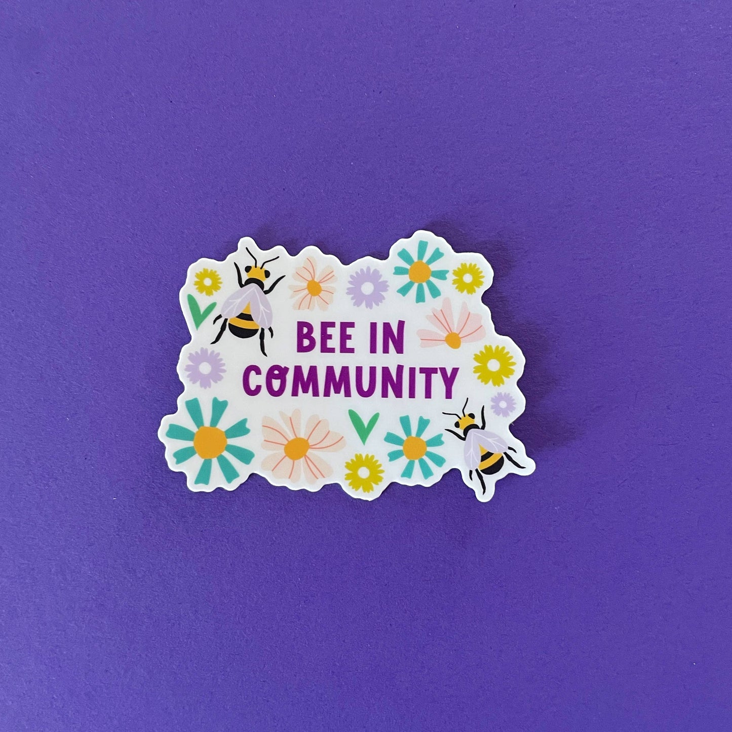 Bee in Community vinyl waterproof sticker | Floral sticker