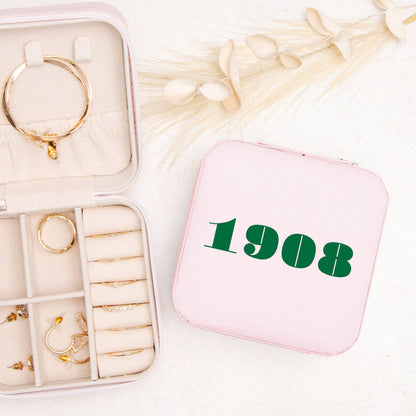 Travel Jewelry Box- Sisterhood- 1908: Pink box + green
