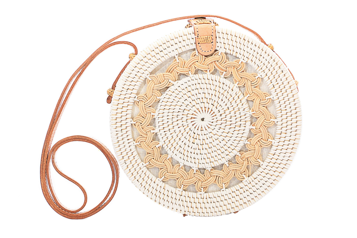 White Rattan Round Basket Bag