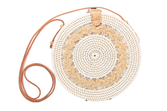 White Rattan Round Basket Bag