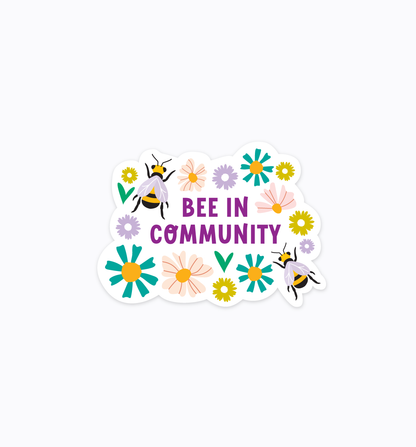 Bee in Community vinyl waterproof sticker | Floral sticker