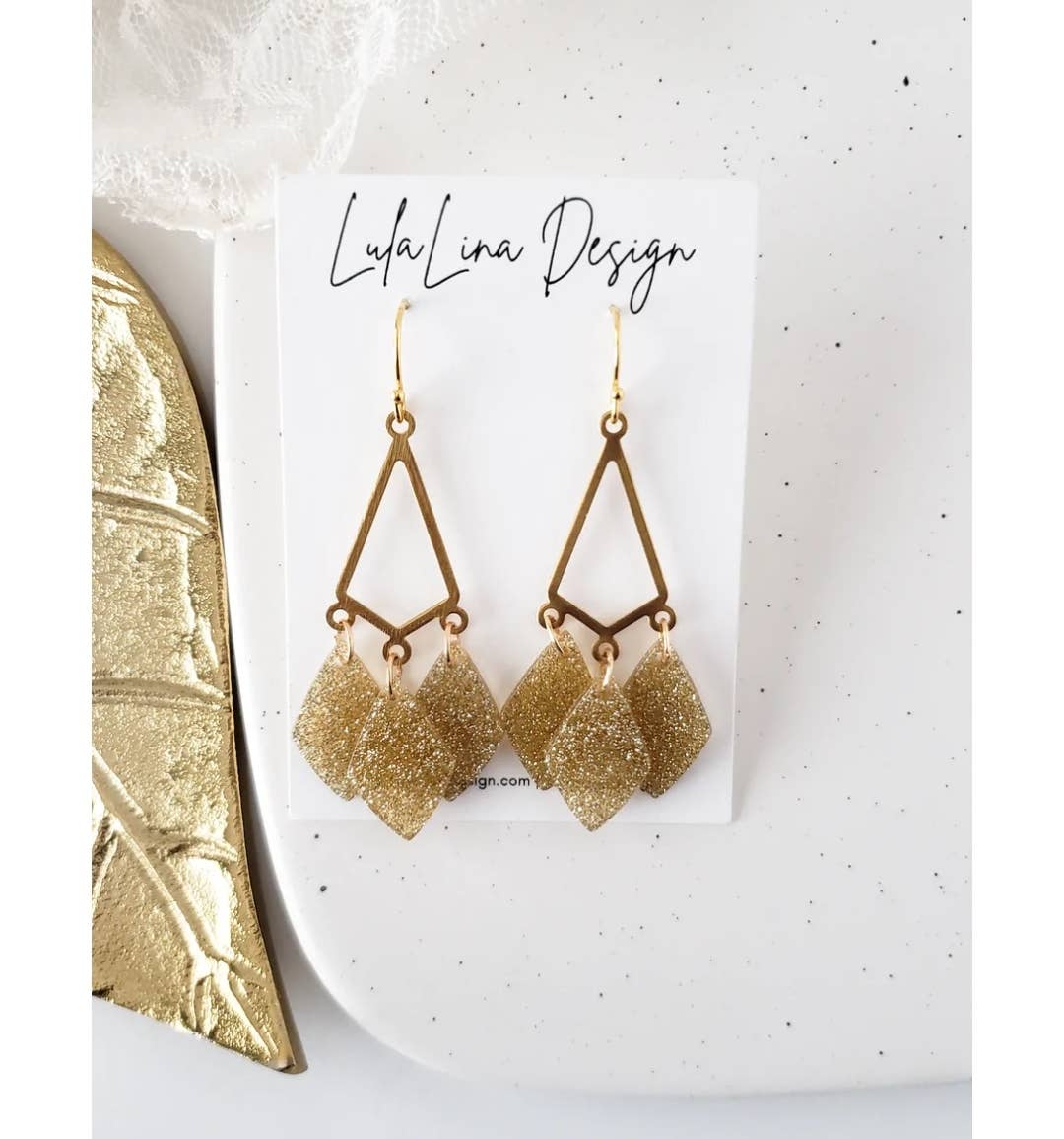 Acrylic Gold Glitter | Polymer Clay Party Dangle Earrings