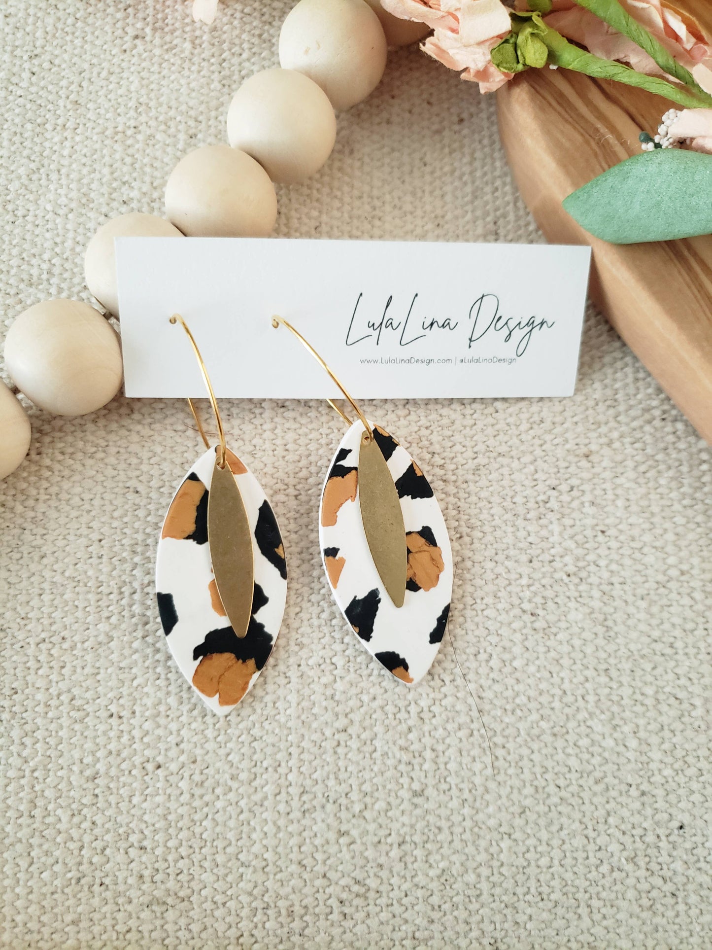 the Feathers | White Leopard Clay Gold Hoop Earrings