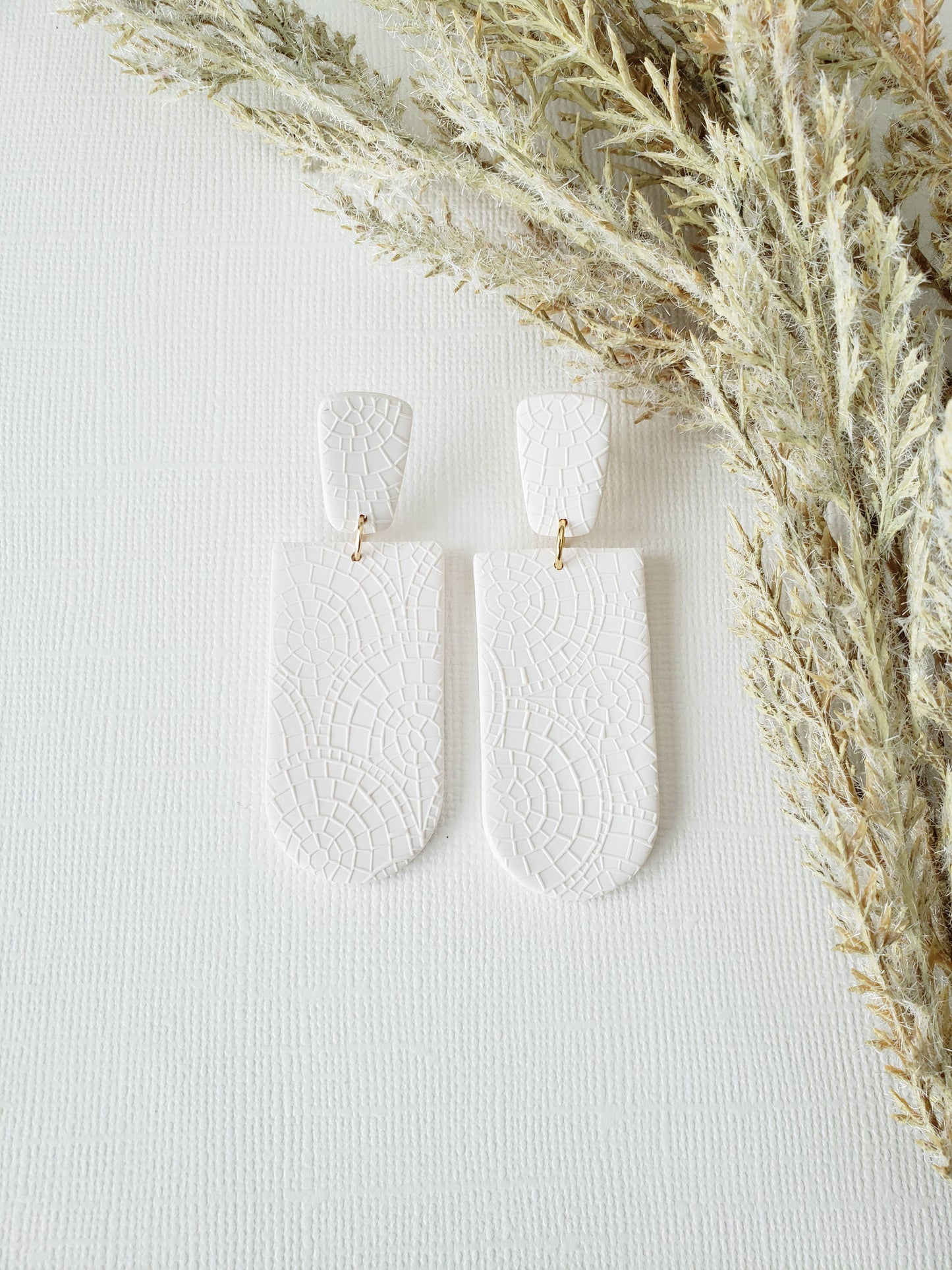 Donna | Texture White Clay Large Statement Mosaic Earrings